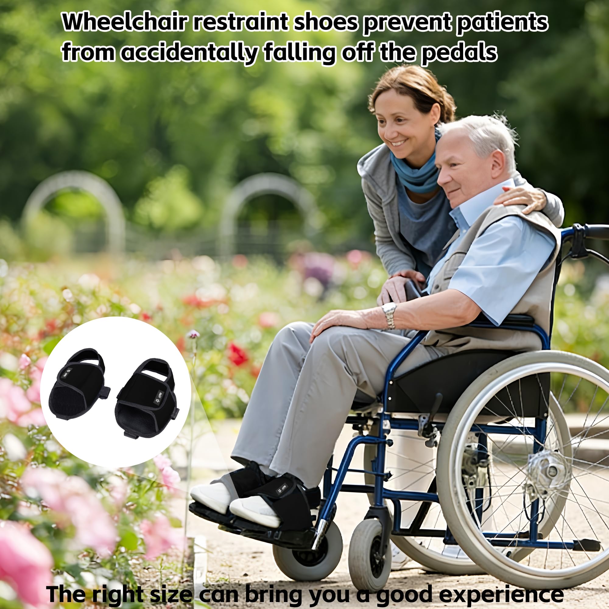 SPRING SEAON Wheelchair Restraint Shoes Breathable Oxford Fabric with Adjustable Straps, Prevents Feet from Sliding Off, Easy to Wear Wheelchair Shoe Holder for Disabled & Rehab Patients - Image 6