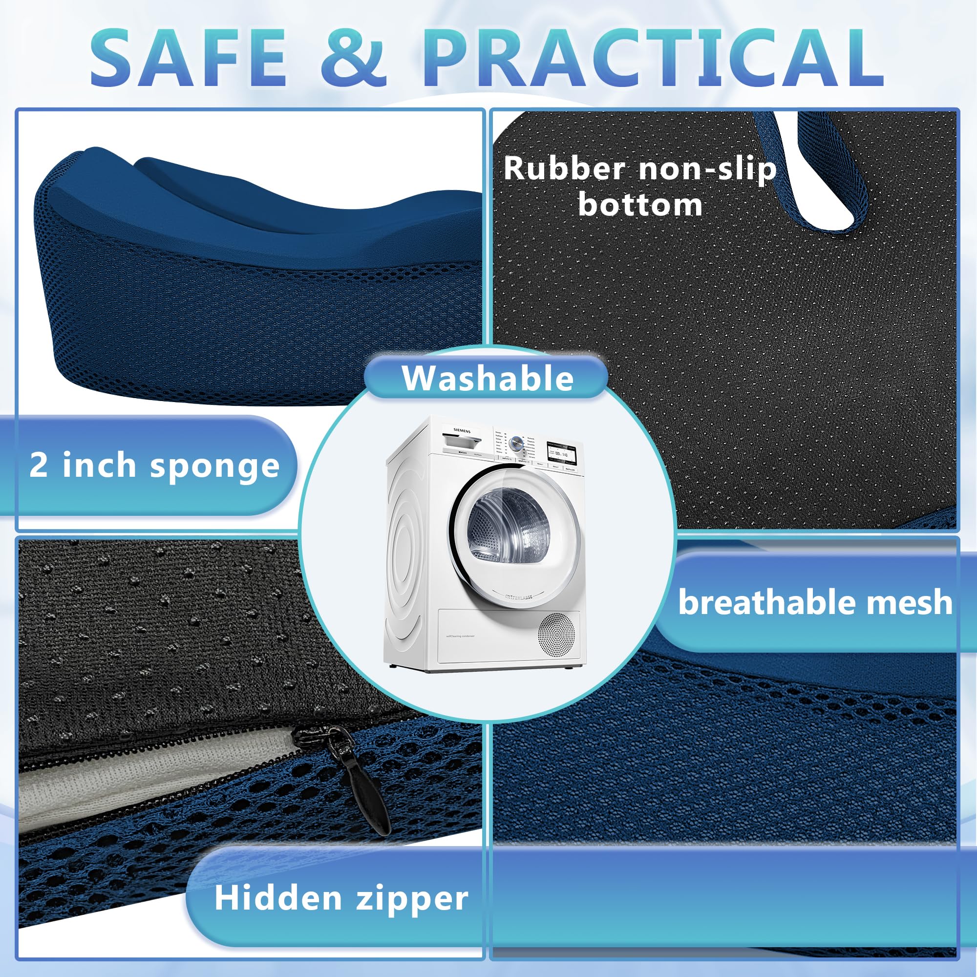 SPRING SEAON Wheelchair Seat Cushion Cool Fabric,Ergonomic Memory Foam Chair Pad for Pressure Relief, Sciatica, and Tailbone Pain,Rubber Non-Slip Bottom & Removable for Easy Cleaning - Image 5